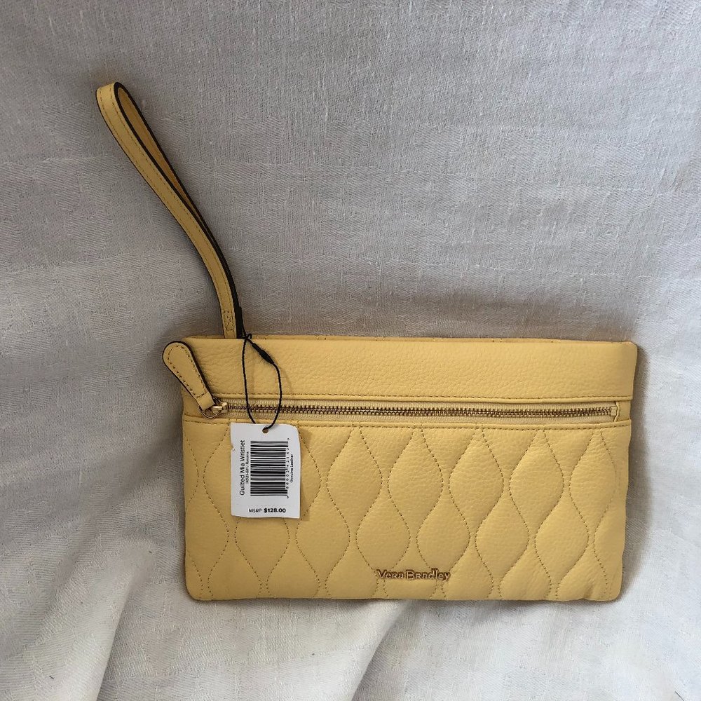 Vera Bradley Quilted Mia Wristlet in Banana, black, blush